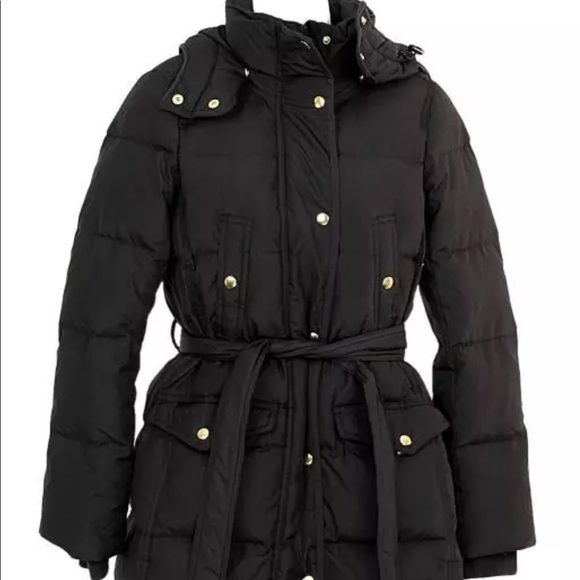 J Crew Long Belted Puffer Parka Coat Black NEW - Picture 3 of 8
